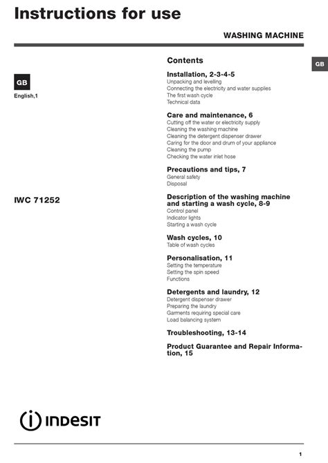 iwc 71052|INDESIT IWC 71252 INSTRUCTIONS FOR USE MANUAL Pdf .